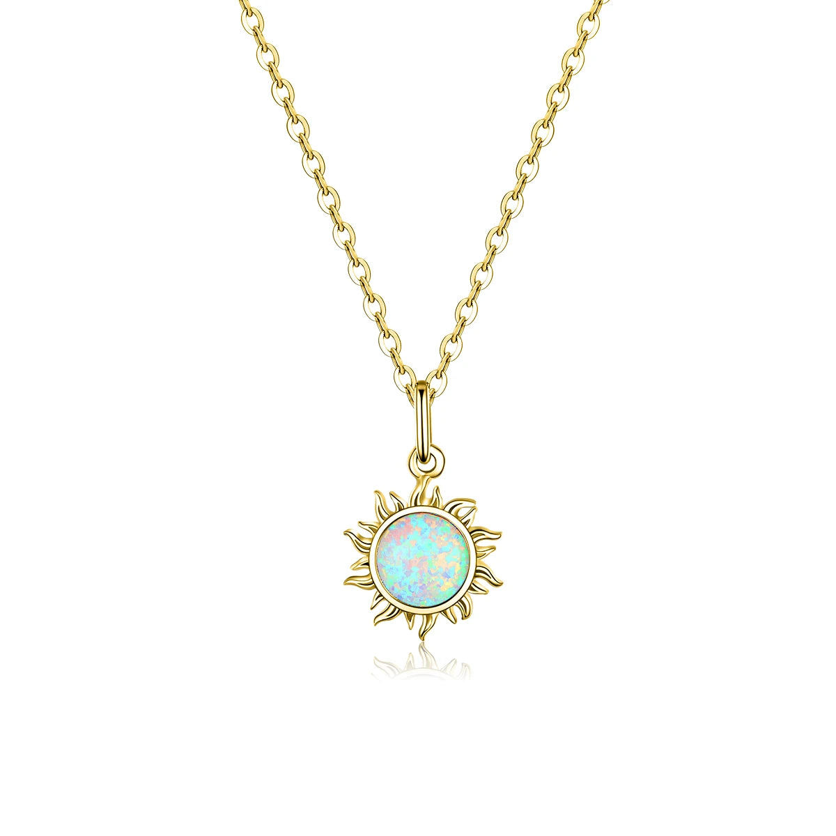 Bamoer 925 Sterling Silver White Opal Sun Pendant Necklace Apollo Chain Necklaces for Women Birthday Gift  Jewelry 17.71''