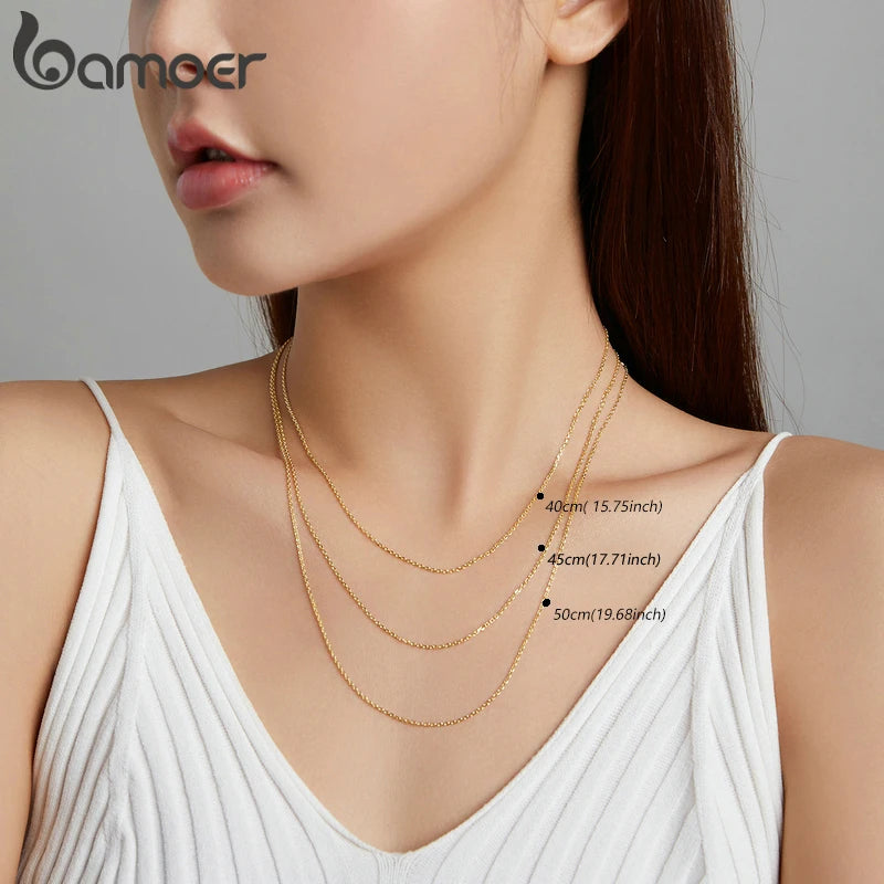 BAMOER Rose Gold Color 925 Sterling Silver Necklace Chain Lobster Clasp Simple Chain Fashion Necklace Basic Jewelry 45cm