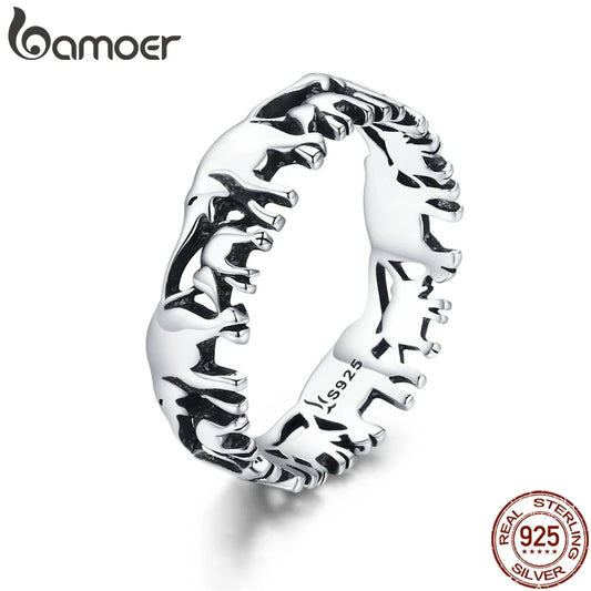 BAMOER 100% 925 Sterling Silver Stackable Animal Collection Elephant Family Finger Rings for Women Trendy Silver Jewelry SCR344