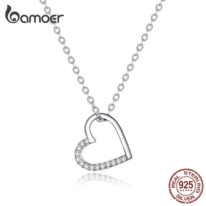 bamoer Genuine 925 Sterling Silver The shape of love Chain Necklace for Women Fine Jewelry New Collar SCN347