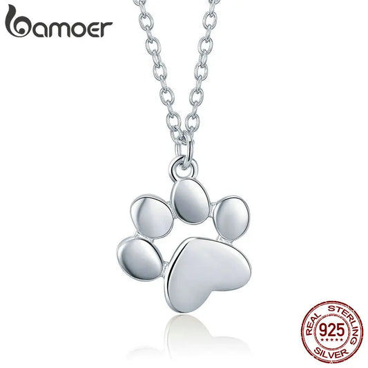 Bamoer HOT SALE Gold Silver Cat Paw Necklace Dog Footprint Pendant Chain for Women Gift Cute Animal Jewelry SCN275