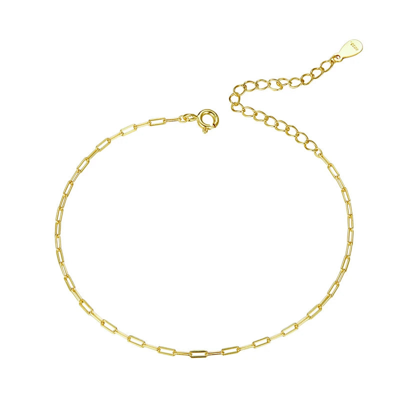 BAMOER Real 925 Sterling Silver Simple Bracelet Gold Basic Cable Chain Hollow Link for Women Fashion Jewelry Two Colors SCB221