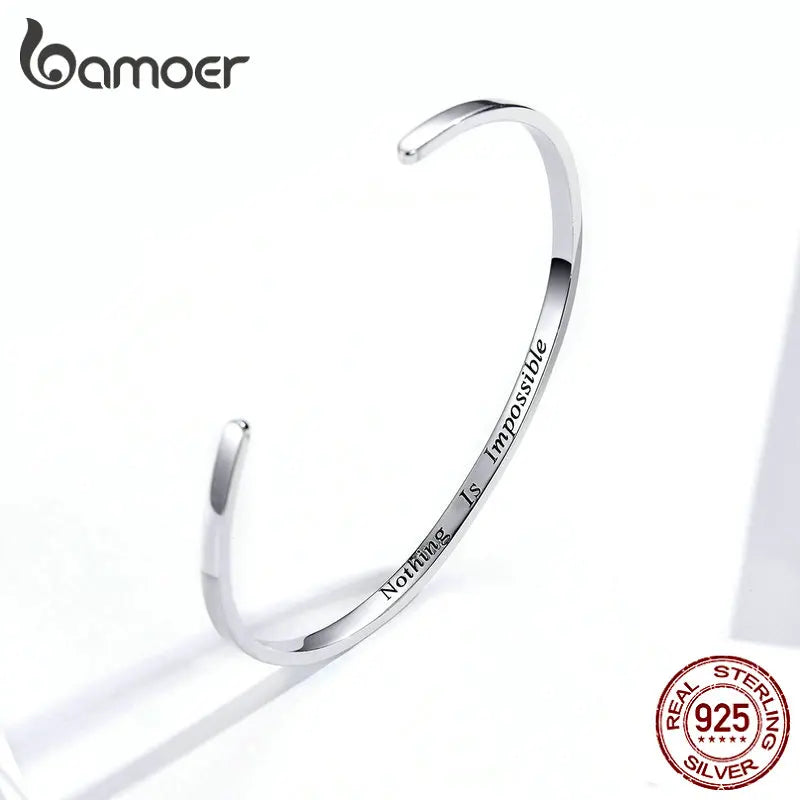 bamoer Engrave Courage Bangle "Nothing is impossible" Fashion Hot Sale 925 Sterling Silver Jewelry for Man and Women SCB160