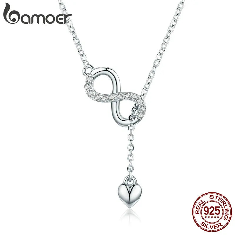 BAMOER 100% 925 Sterling Silver Infinity Love Pendant Necklaces Forever Love Neck Chain for Women Gift Fine Jewelry SCN223