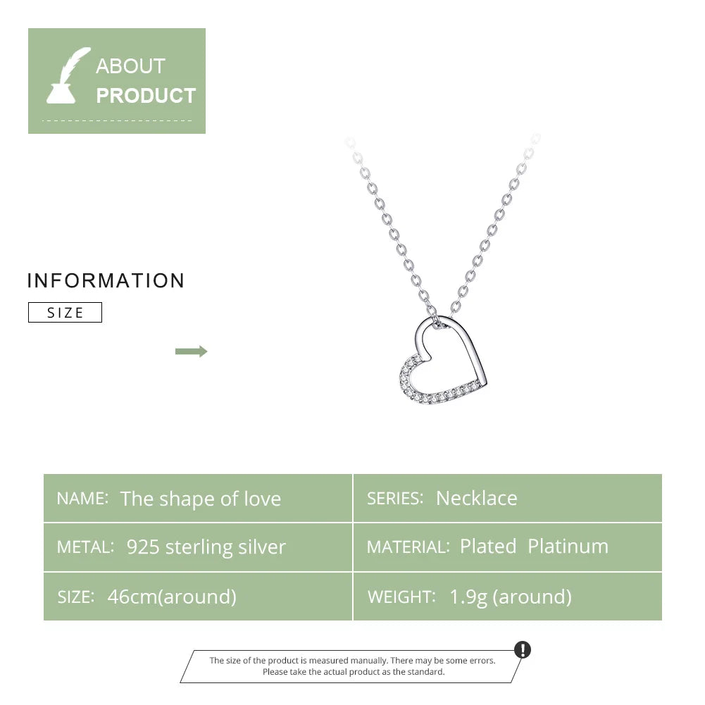 bamoer Genuine 925 Sterling Silver The shape of love Chain Necklace for Women Fine Jewelry New Collar SCN347