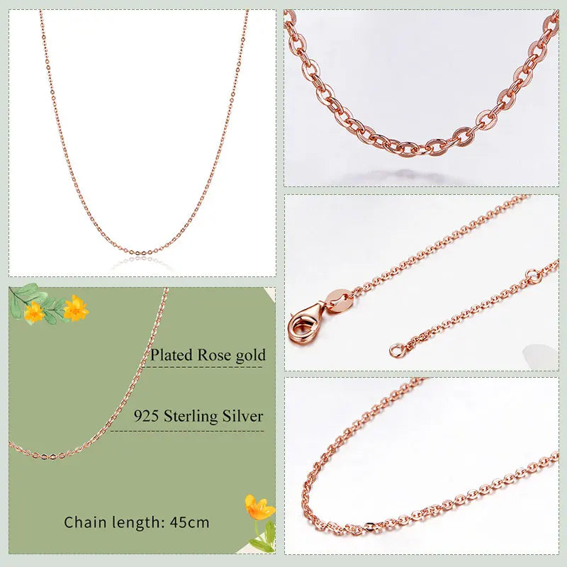 BAMOER Rose Gold Color 925 Sterling Silver Necklace Chain Lobster Clasp Simple Chain Fashion Necklace Basic Jewelry 45cm