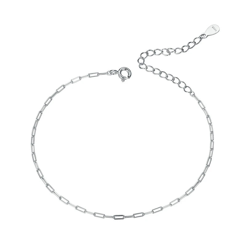 BAMOER Real 925 Sterling Silver Simple Bracelet Gold Basic Cable Chain Hollow Link for Women Fashion Jewelry Two Colors SCB221