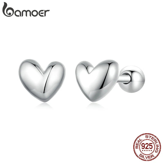 BAMOER 925 Sterling Silver Mini Heart Stud Earrings Platinum Plated Simple Earrings for Women Sweet Fine Jewelry Gift BSE886