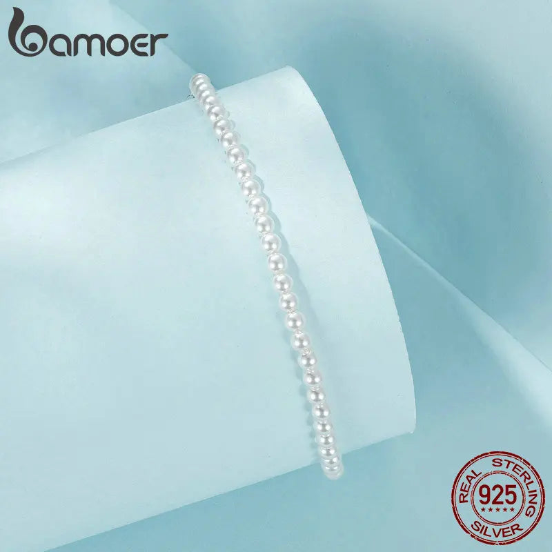 BAMOER Pearl Bracelet for Women Shell Pearl Beaded Bracelet, 925 Sterling Silver Australian South Sea Pearl Bracelet Jewelry