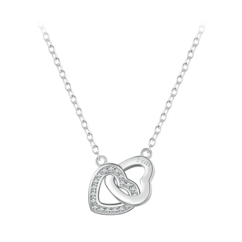 BAMOER 925 Sterling Silver Connected Heart Pendant Necklace for Girlfriend Valentine's Day Gift Fine Jewelry SCN181