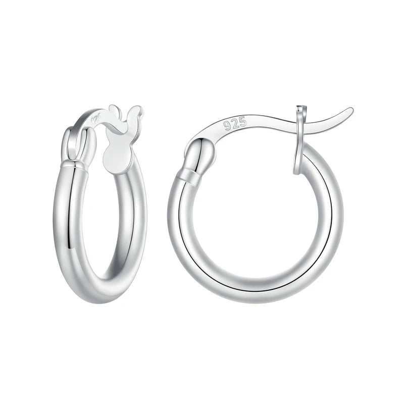 BAMOER 925 Sterling Silver Bold Classic Hypoallergenic Hoop Earrings, 14K White Gold Plated Standard Tube Earrings for Women