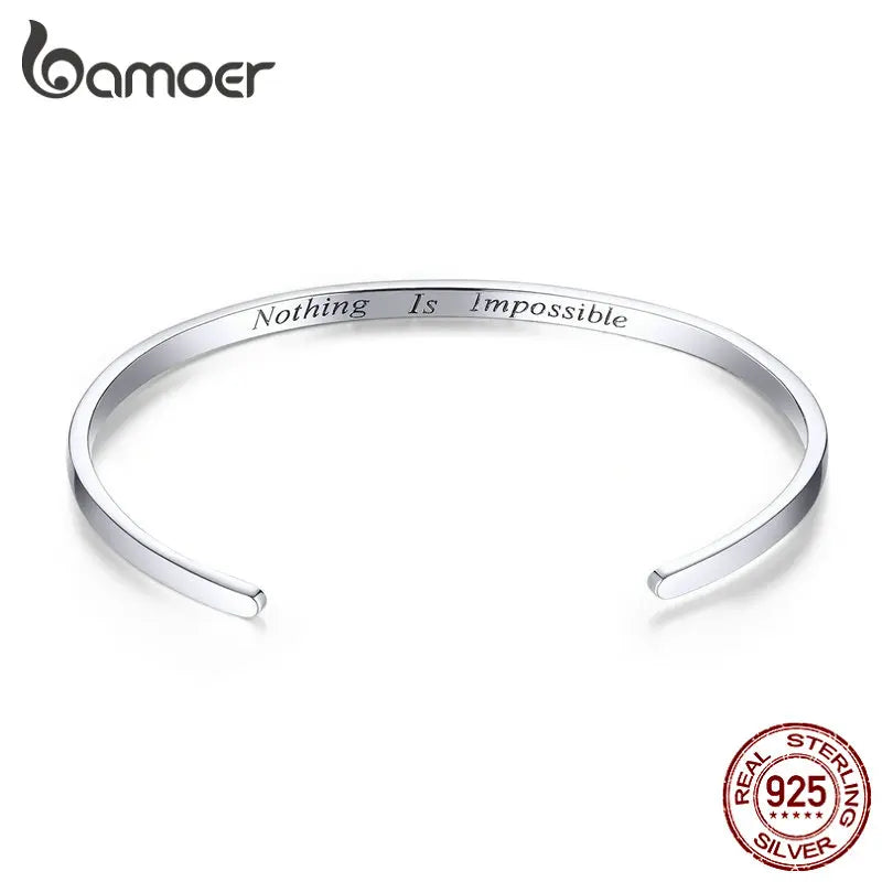 bamoer Engrave Courage Bangle "Nothing is impossible" Fashion Hot Sale 925 Sterling Silver Jewelry for Man and Women SCB160