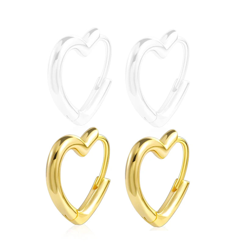 BAMOER 925 Sterling Silver Small Hoop Earrings Heart Shaped 14k Gold Plated Huggie Earrings for Women Wedding Fashion Jewelry