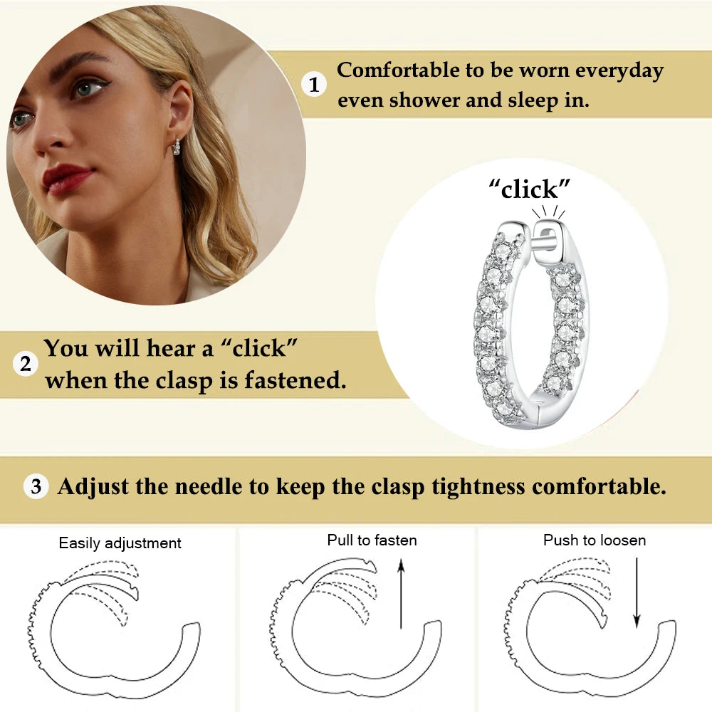 BAMOER White Gold Plated Moissanite Hoop Earrings for Women, D Color Round Cut Lab Diamond 925 Silver Hypoallergenic Earrings