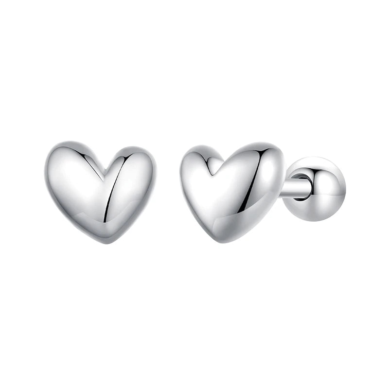 BAMOER 925 Sterling Silver Mini Heart Stud Earrings Platinum Plated Simple Earrings for Women Sweet Fine Jewelry Gift BSE886