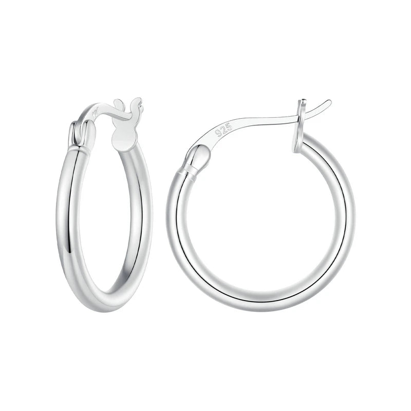 BAMOER 925 Sterling Silver Bold Classic Hypoallergenic Hoop Earrings, 14K White Gold Plated Standard Tube Earrings for Women