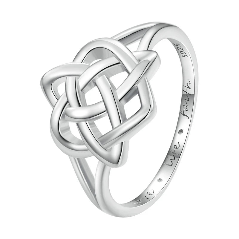 BAMOER 925 Sterling Silver Celtic Knot Finger Ring for Women Birthday Valentine's Day Gift Platinum Plated Fine Jewelry SCR908