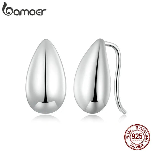 BAMOER Authentic 925 Sterling Silver Glossy Waterdrop Earrings Teardrop Stud Earrings for Women Simple Fine Jewelry Gift BSE869