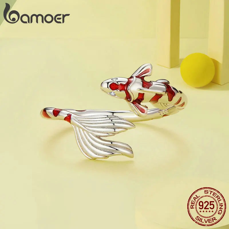 BAMOER Guardian Lucky Fish Rope Chain Bracelet Earrings Ring for Couple 925 Sterling Silver Enamel Jewelry Friendship Fashi