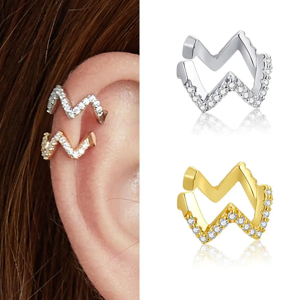 BAMOER 1PC Ear Cuff 925 Sterling Silver Clip Earrings for Women Gold Color Spain Fashion Jewelry Rhinestone Tiny Earrings SCE994