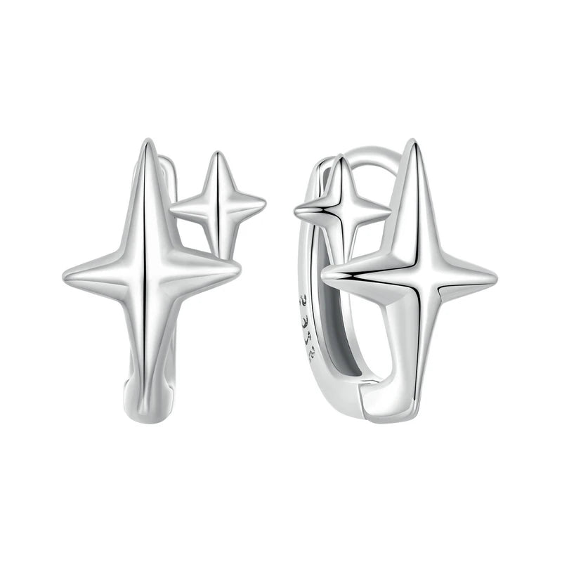 BAMOER Solid 925 Sterling Silver Starlight Hoop Earrings for Women Star Huggie Earrings Hoop BSE1076