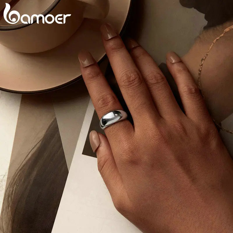 BAMOER 925 Sterling Silver Chunky Rings for Women Adjustable Bold Thick Statement Rings for Women Minimalist Rings