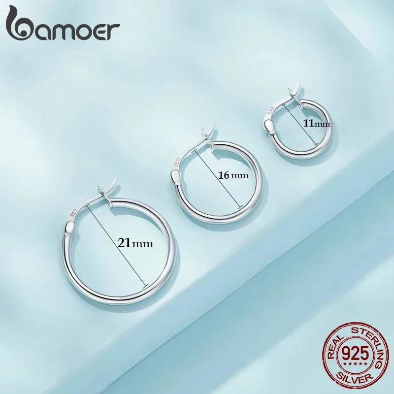 BAMOER 925 Sterling Silver Bold Classic Hypoallergenic Hoop Earrings, 14K White Gold Plated Standard Tube Earrings for Women