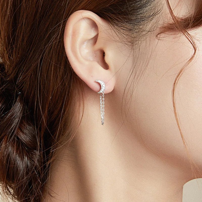 BAMOER 925 sterling silver Mono-earring Clip Earrings for Girl CZ Platinum Plated Stud Earrings Women Wedding Party Jewelry