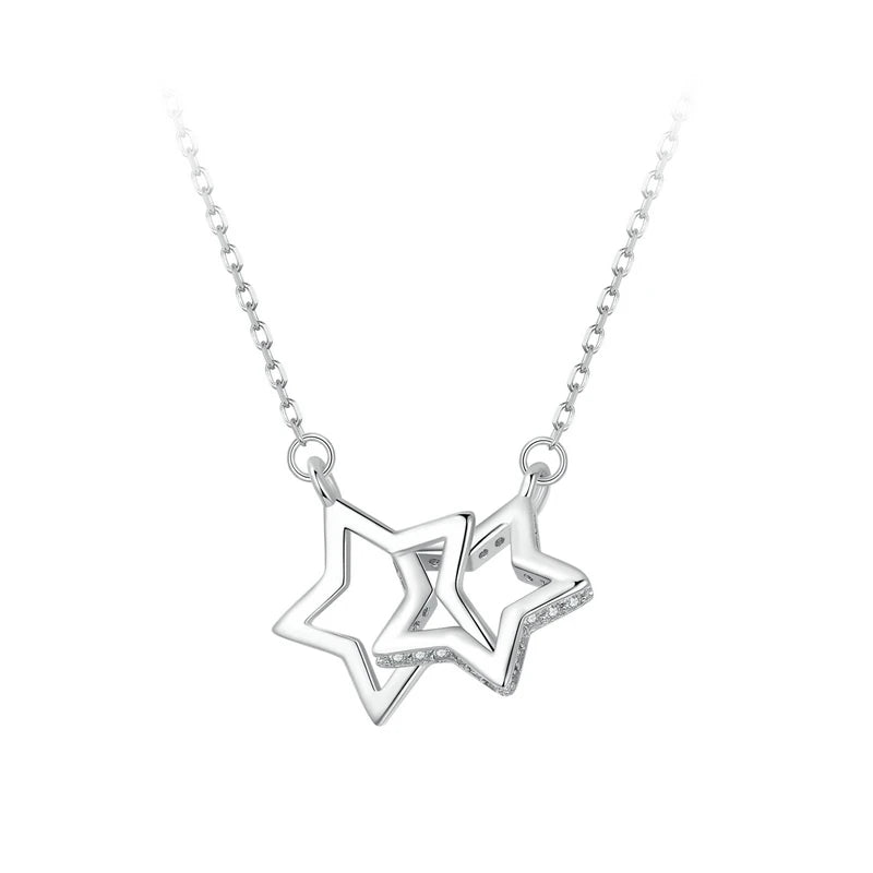 BAMOER 2024 New Solid 925 Sterling Silver Connected Star/Heart/Cat Pendant Necklace for Women Valentine's Day Gift Fine Jewelry