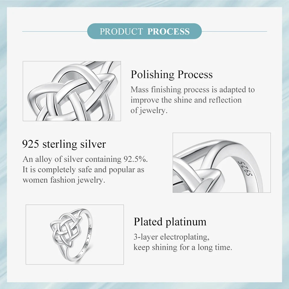 BAMOER 925 Sterling Silver Celtic Knot Finger Ring for Women Birthday Valentine's Day Gift Platinum Plated Fine Jewelry SCR908