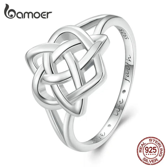 BAMOER 925 Sterling Silver Celtic Knot Finger Ring for Women Birthday Valentine's Day Gift Platinum Plated Fine Jewelry SCR908