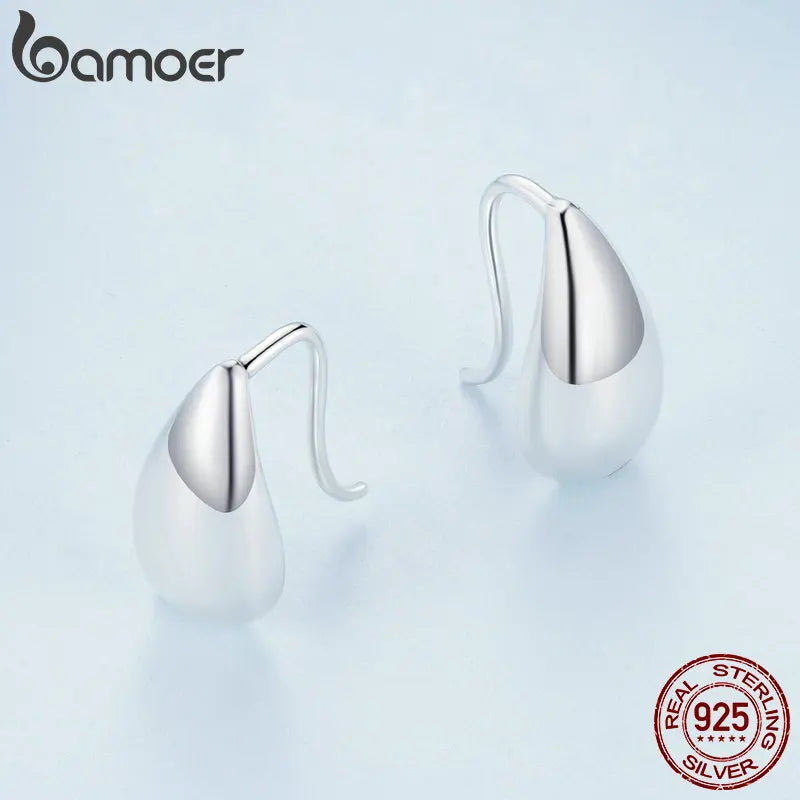 BAMOER Authentic 925 Sterling Silver Glossy Waterdrop Earrings Teardrop Stud Earrings for Women Simple Fine Jewelry Gift BSE869