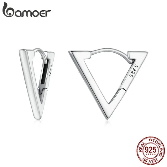 BAMOER 925 Sterling Silver Small Triangle Earrings for Women Geometric Hoop Earrings Hypoallergenic Earrings for Women Girls