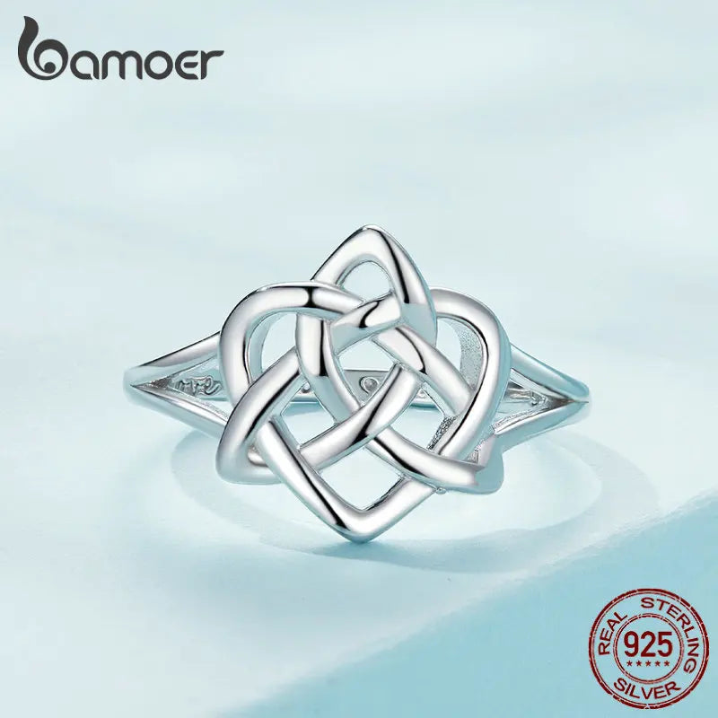 BAMOER 925 Sterling Silver Celtic Knot Finger Ring for Women Birthday Valentine's Day Gift Platinum Plated Fine Jewelry SCR908