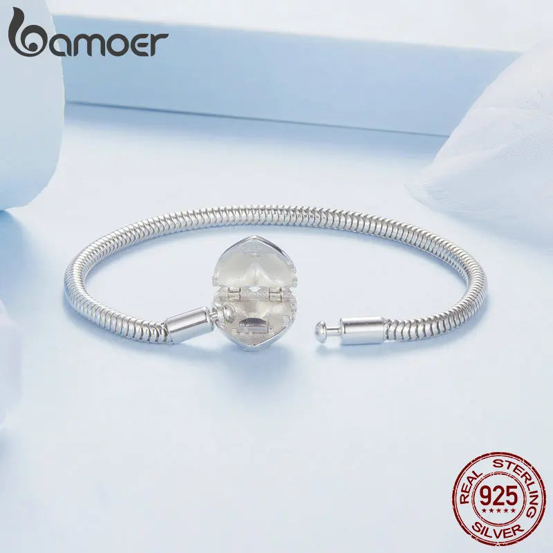 BAMOER 925 Sterling Silver Starburst 3mm Snake Chain Charm Bracelet for Women, High Quality Bracelet Fit for DIY Beads & Pendant