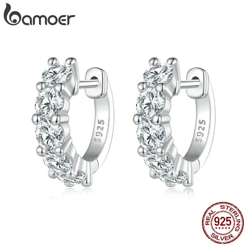 BAMOER Platinum Plated Moissanite Hoop Earrings for Women, D Color Round Cut Lab Diamond 925 Silver Hypoallergenic Earrings