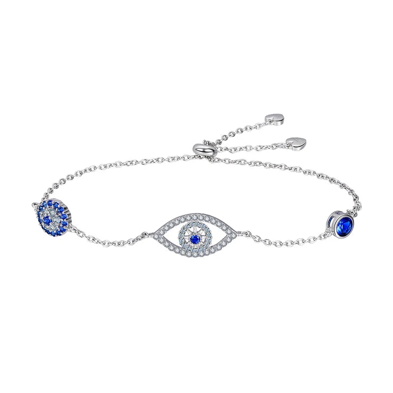 Bamoer 100% 925 Sterling Silver Blue Zircon Evil Eyes Bracelet Guardian Eye Chain for Women Gift Fine Jewelry SCB089