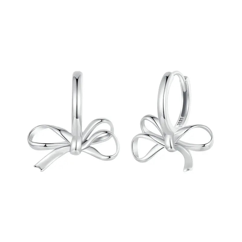 BAMOER 925 Sterling Silver Simple Bow Ear Buckles Classic Hypoallergenic Drop Earrings for Women Fine Jewelry SCE1752