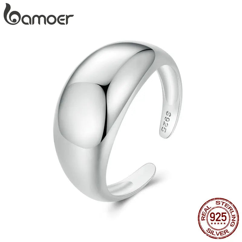 BAMOER 925 Sterling Silver Chunky Rings for Women Adjustable Bold Thick Statement Rings for Women Minimalist Rings