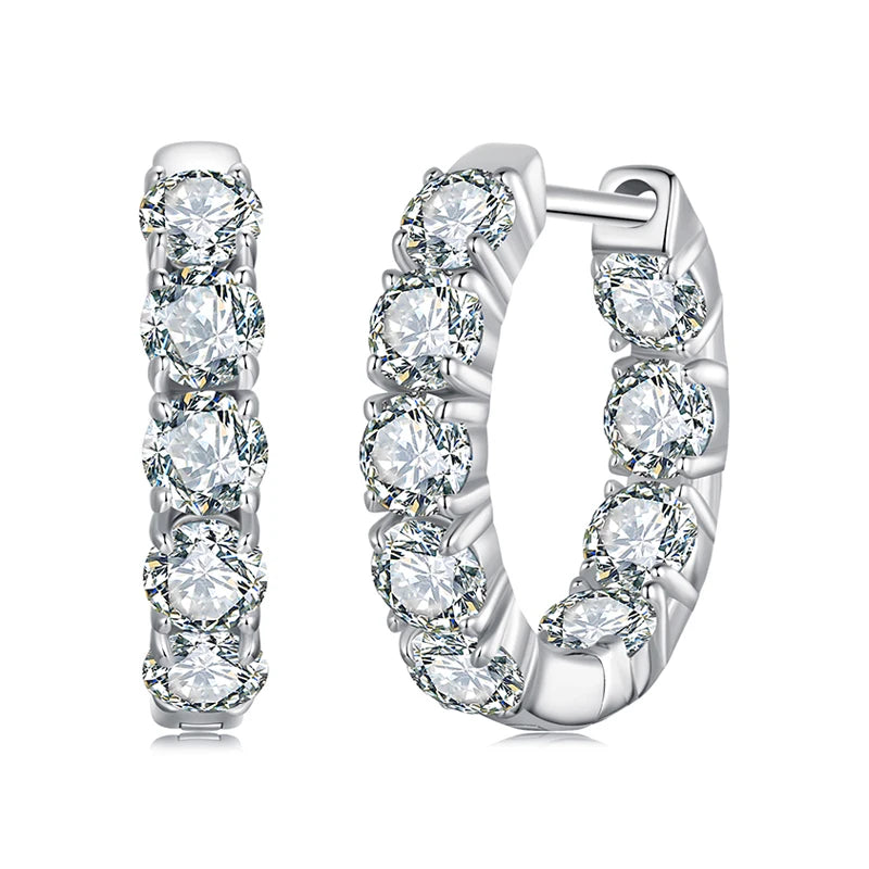 BAMOER White Gold Plated Moissanite Hoop Earrings for Women, D Color Round Cut Lab Diamond 925 Silver Hypoallergenic Earrings