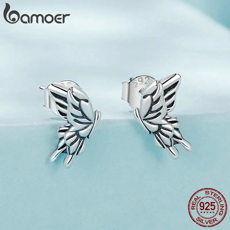 BAMOER 925 Sterling Silver Vivid Butterfly Stud Earrings for Women, Vintage Hypoallergenic Earrings Fashion Jewelry Gift SCE1762