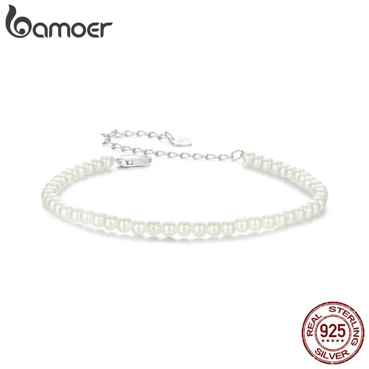 BAMOER Pearl Bracelet for Women Shell Pearl Beaded Bracelet, 925 Sterling Silver Australian South Sea Pearl Bracelet Jewelry