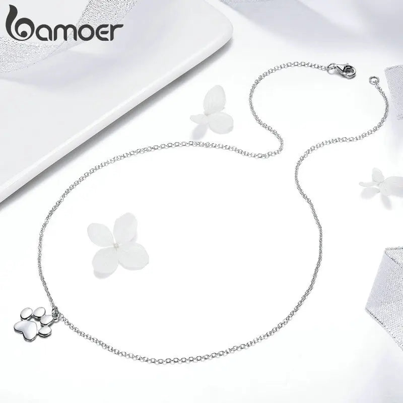 Bamoer HOT SALE Gold Silver Cat Paw Necklace Dog Footprint Pendant Chain for Women Gift Cute Animal Jewelry SCN275