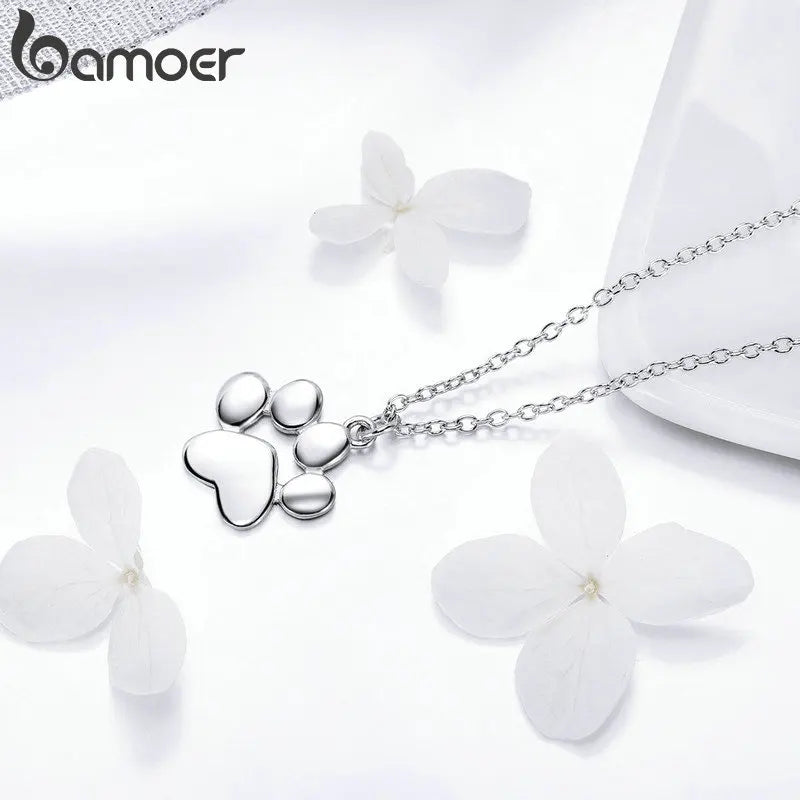 Bamoer HOT SALE Gold Silver Cat Paw Necklace Dog Footprint Pendant Chain for Women Gift Cute Animal Jewelry SCN275