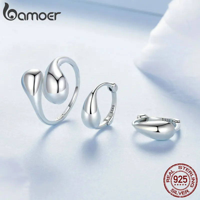 BAMOER 925 Sterling Silver Chunky Adjustable Water Droplet Rings Handmade High Polished Thumb Band Statement Ring for Women Girl