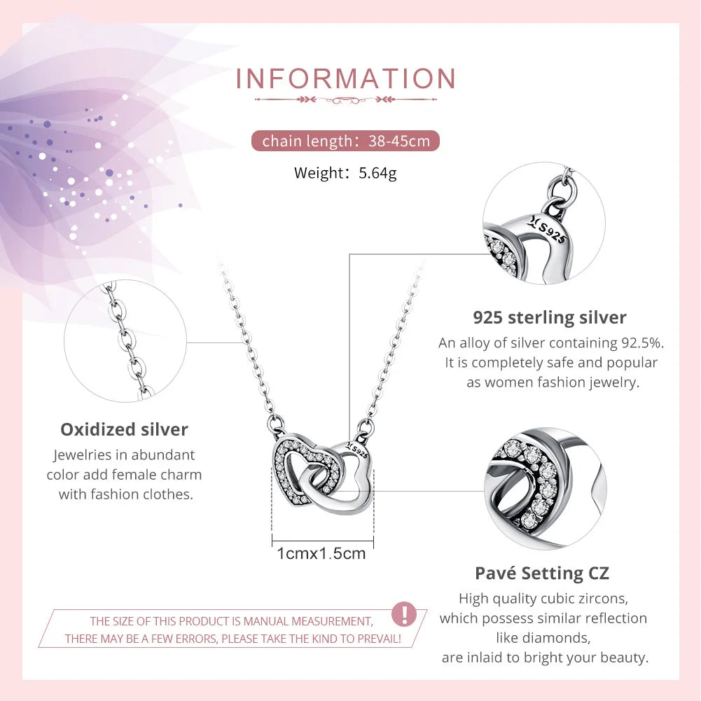 BAMOER 925 Sterling Silver Connected Heart Pendant Necklace for Girlfriend Valentine's Day Gift Fine Jewelry SCN181