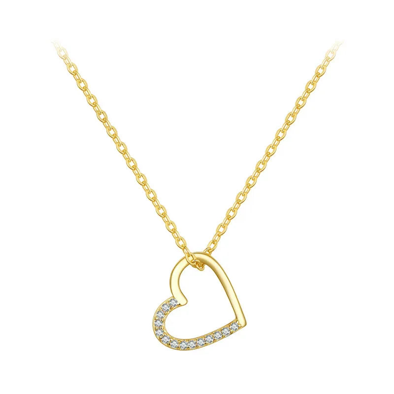 BAMOER Genuine 925 Sterling Silver The shape of love Chain Necklace for Women, Godl Plated Heart Necklace 3 Color 18.11''