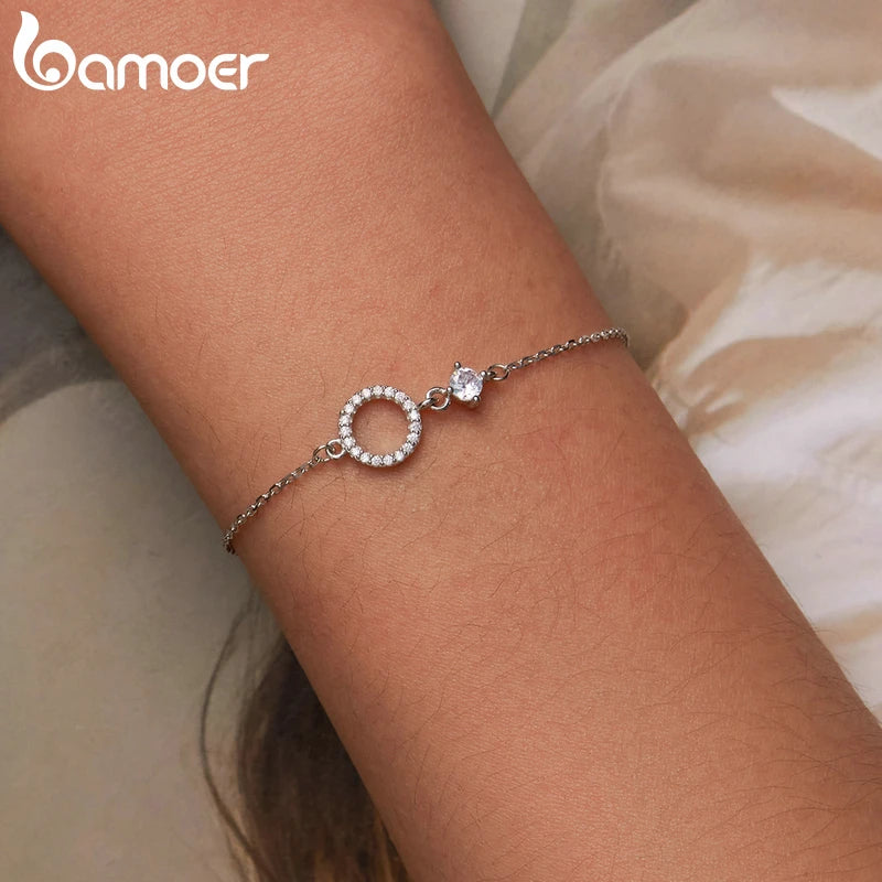 Bamoer Authentic 925 Sterling Silver Simple Ring Bracelet for Women Simple Basic Bracelet for Female Fine Jewelry Wedding Gift