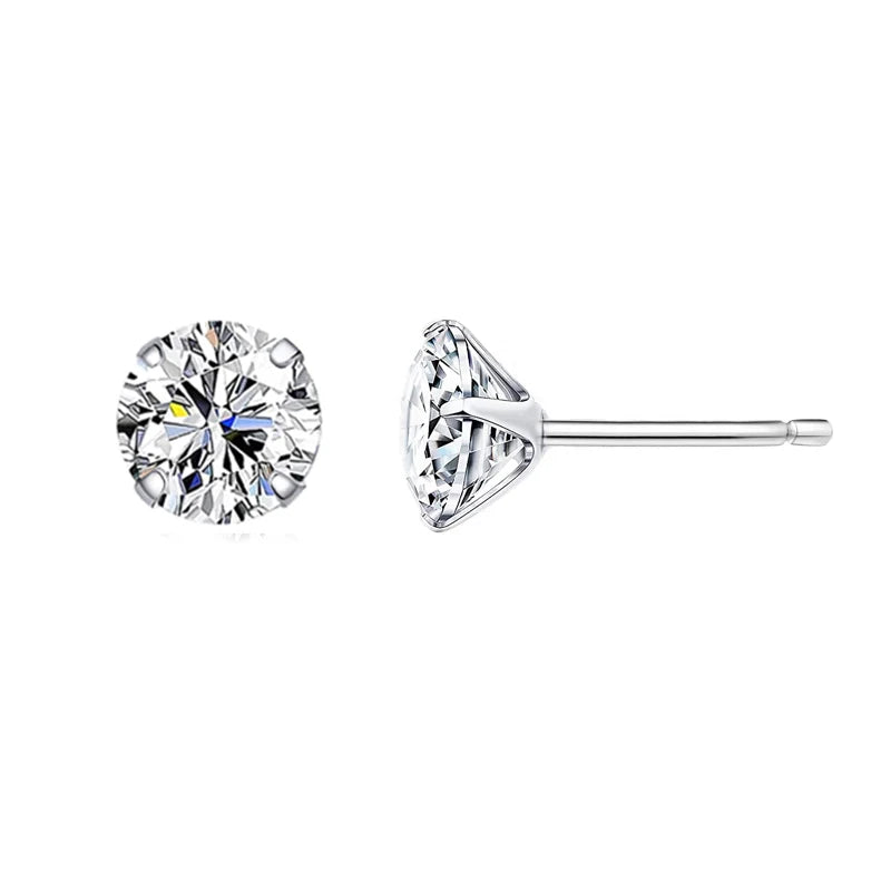 bamoer CZ Stud Earrings 925 Sterling Silver Platinum Plated Round Cubic Zirconia Hypoallergenic Earrings 4mm 5mm 6mm 7mm BSE166