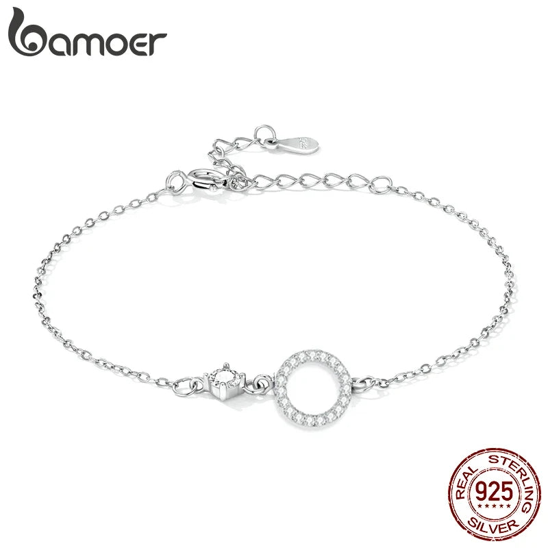 Bamoer Authentic 925 Sterling Silver Simple Ring Bracelet for Women Simple Basic Bracelet for Female Fine Jewelry Wedding Gift